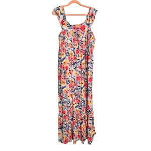 Isabel Maternity Dress Womens Size L Ruffle Sleeve Smocked Floral Maxi Tiered